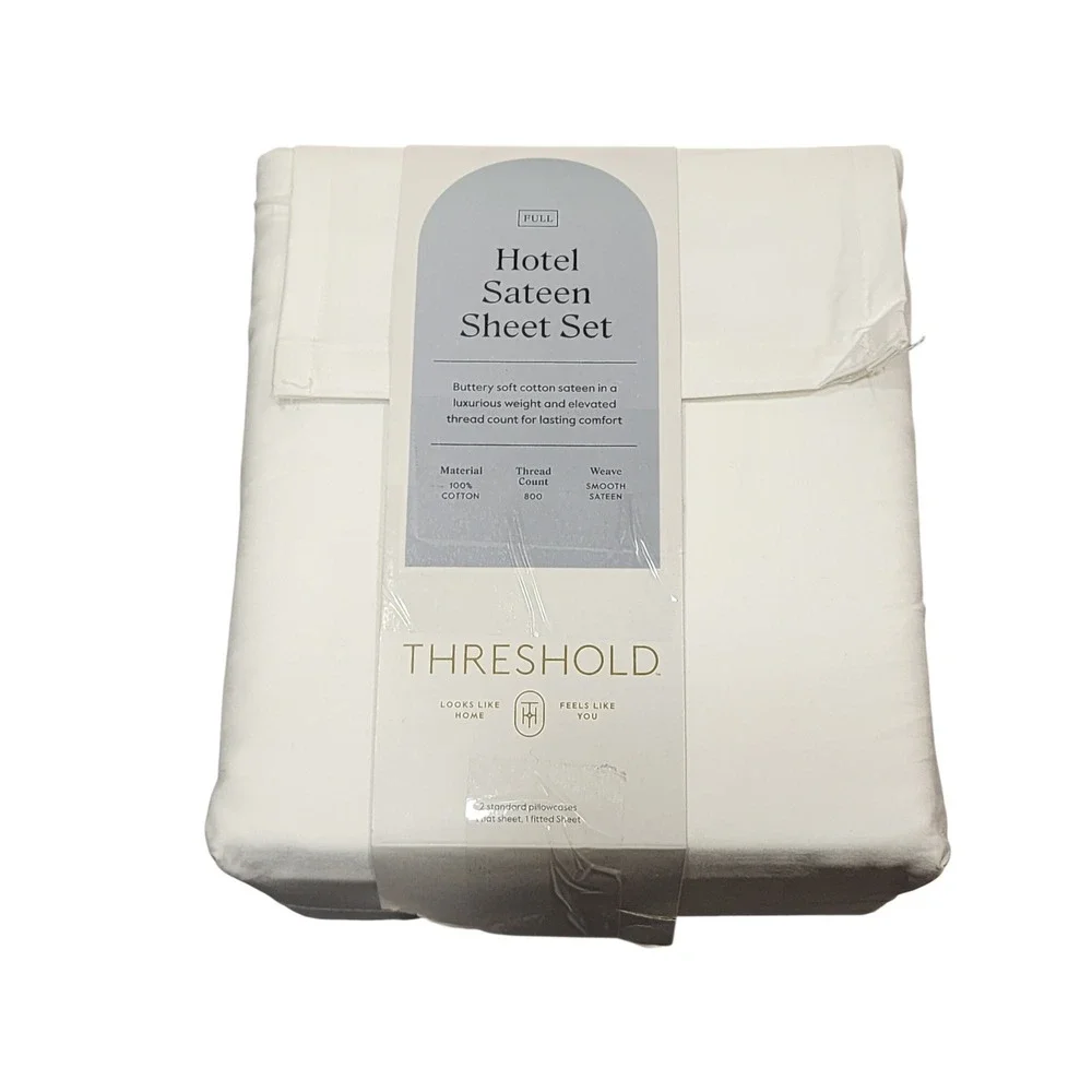 Threshold Hotel Sateen Sheet Set Full White 800 Thread Count 100% Cotton 4pc